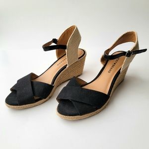 Lucky Brand Black Wedge Sandals Ankle Strap Shoes (8.5)